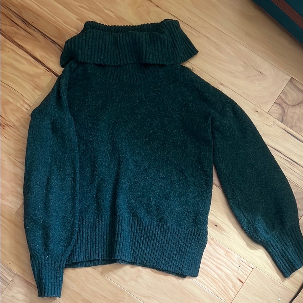Pink Rose Green Cowl Turtleneck Sweater